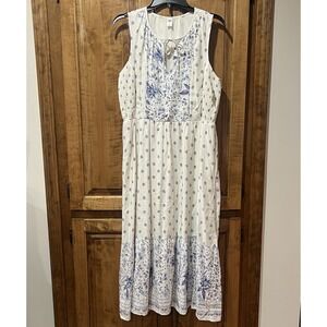 Cottage floral maxi dress long summer beach blue white‎ Boho Old Navy NWT Large